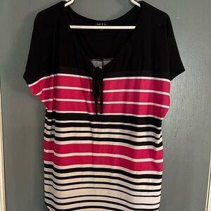 Sami & Jo Black and Pink Striped Short Sleeve Top